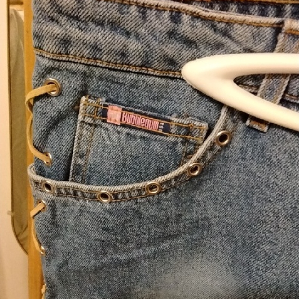 Juniors NWT Bubblegum Blue Denim Skirt with Lace-Up Detail - Picture 3 of 6